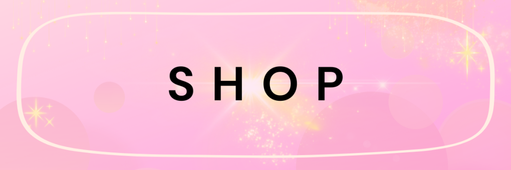 Pink banner with stars on the background that says shop